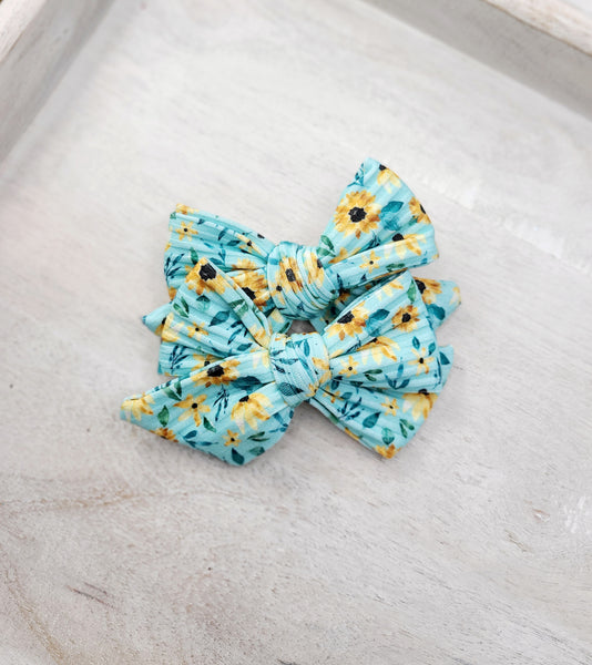 Aqua Sunflowers Classic Bow